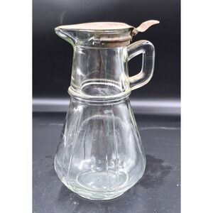 Hazel Atlas 20's Glass Spring Closure Lid D Handle Syrup Dispenser Metal Spout